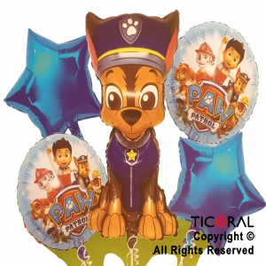 SET DE GLOBOS METALIZADO PAW PATROL CHASE 5 UNIDADES X 1